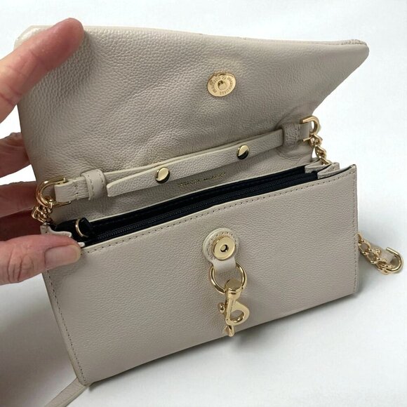 Rebecca Minkoff Quilted Edie Leather Crossbody Bag Convertible Strap Beige/Gold - Picture 3 of 12